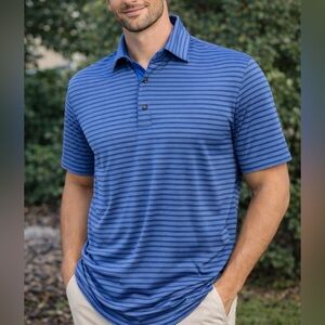 Greg Norman ML75 Microlux Blue w/Stripes S/S Golf Polo Shirt Men's Size XL